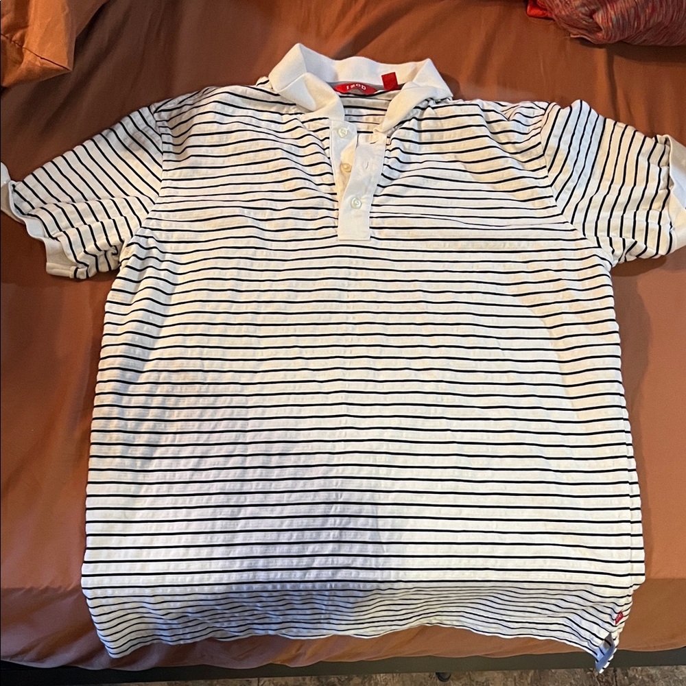 Izod White and Black Striped Polo Shirt